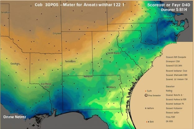 A map of the continental US overlaid with temperature anomalies, showing a distinct pattern of unusually cold temperatures stretching deep into the central and eastern states, with an arrow indicating the southward flow of frigid air from the Arctic due to a displaced polar vortex.