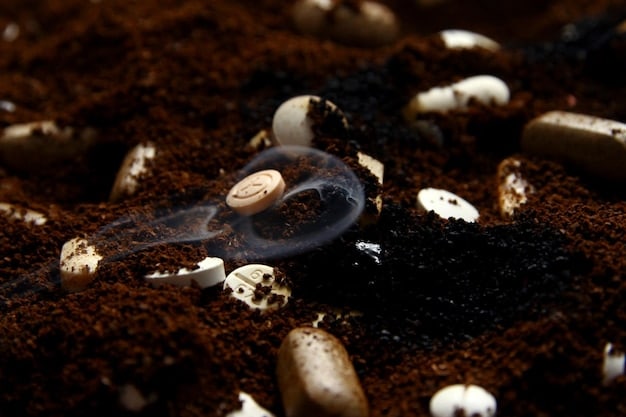 Close-up of richly composted garden soil, healthy and dark, with a few earthworms visible, illustrating optimal soil structure for water retention and plant health.