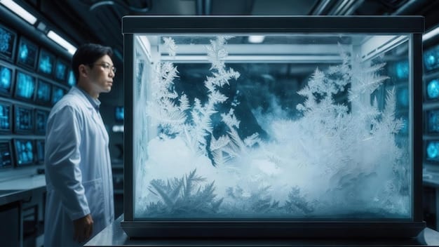 Scientists analyzing data on large screens in a modern control room, showing weather patterns.