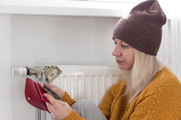 A homeowner reviews their reduced energy bill, smiling, with a high-efficiency heat pump thermostat visible in the background, symbolizing cost savings.