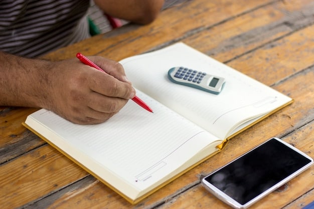 A detailed close-up of a homeowner's hand pointing at figures on a tax form, with a calculator and a pen nearby, symbolizing the financial planning and savings associated with solar tax credits.